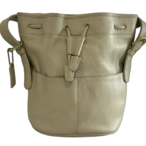 Coach Handbag Women's Size Med Color Bone Cream Drawstring Crossbody Leather Bag - Picture 2 of 10